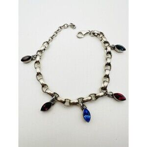 925 Silver Oval Chain Crystal Charm Bracelet Engraved Dream Love 9” 29.52gr